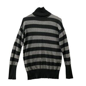 Gap Cotton Cashmere Turtleneck Sweater Womens M Gray Black Striped Pullover